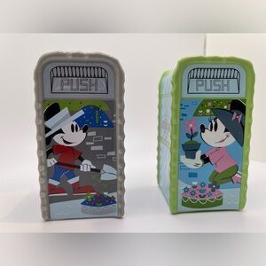 Disney Mickey and Minnie Trash Bins S&P Shakers Epcot Gray and Green